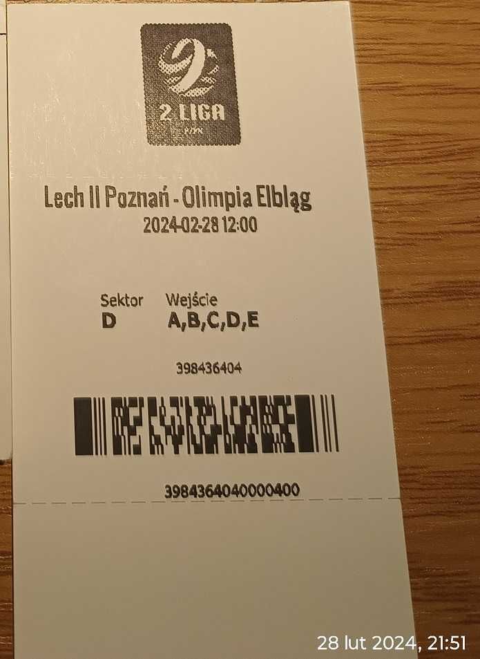 Cztery bilety Lecha II Poznań z meczów II ligi - wiosna 2024
