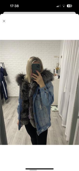 Зимова джинсова парка куртка на меху