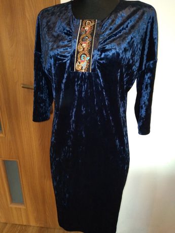 Granatowa sukienka imitująca zamsz, 38 rozmiar