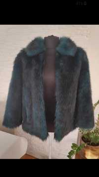Futro sztuczne kurtka zimowa kolor morski 42