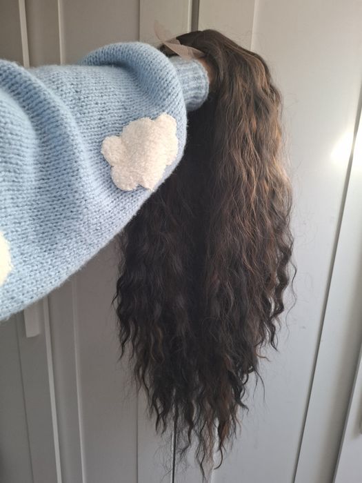 Długa gęsta peruka fale brąz lace front premium synthetic hair Brown w