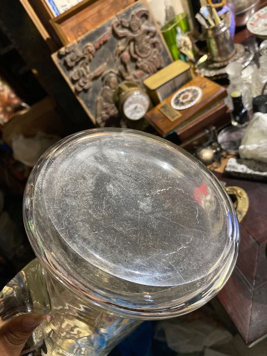 Jarro vidro Séc XIX Tampa prata Portuguesa Javali 31 cm