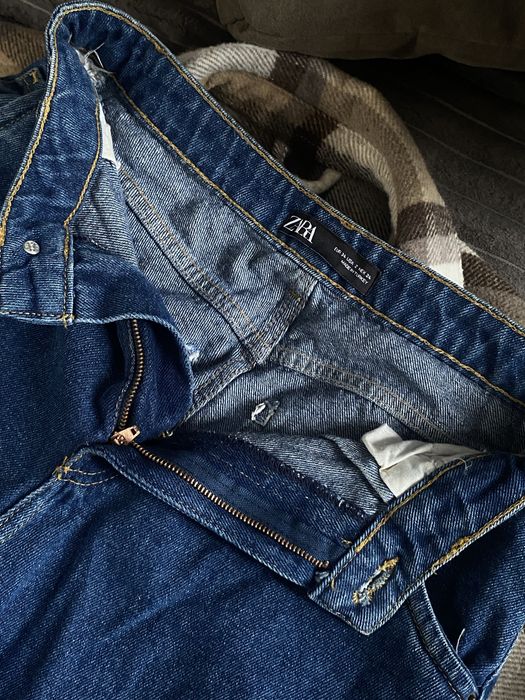 Джинси Zara, штани, темно синій колір, моми, банани, розмір хс-с