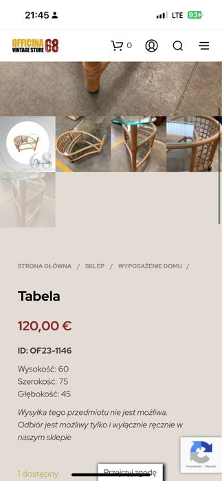 Stolik Ratanowy brak szyby tavolino