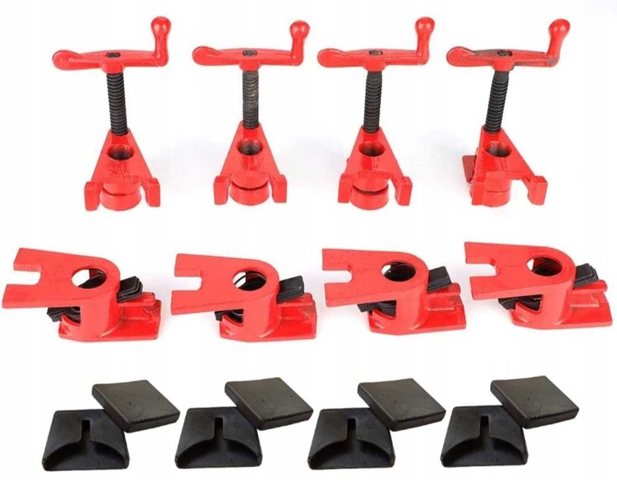 4 Imadła Ściski Rozpieraki Stolar + 8 Nakładek Bezkońcowy na Rurę 3/4