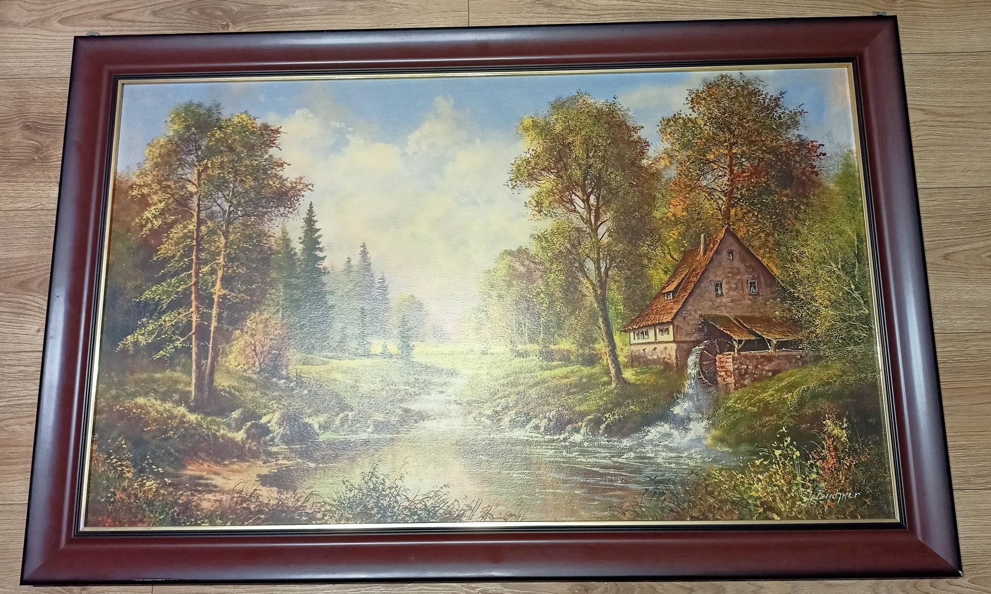 Obraz reprodukcja 60x100 H. Buchner OLD MILL drewniana rama stan bdb