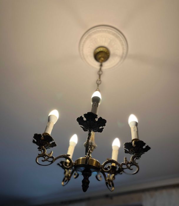 Antyk - antyczny żyrandol Pająk 5-cio ramienny, brąz, mosiądz