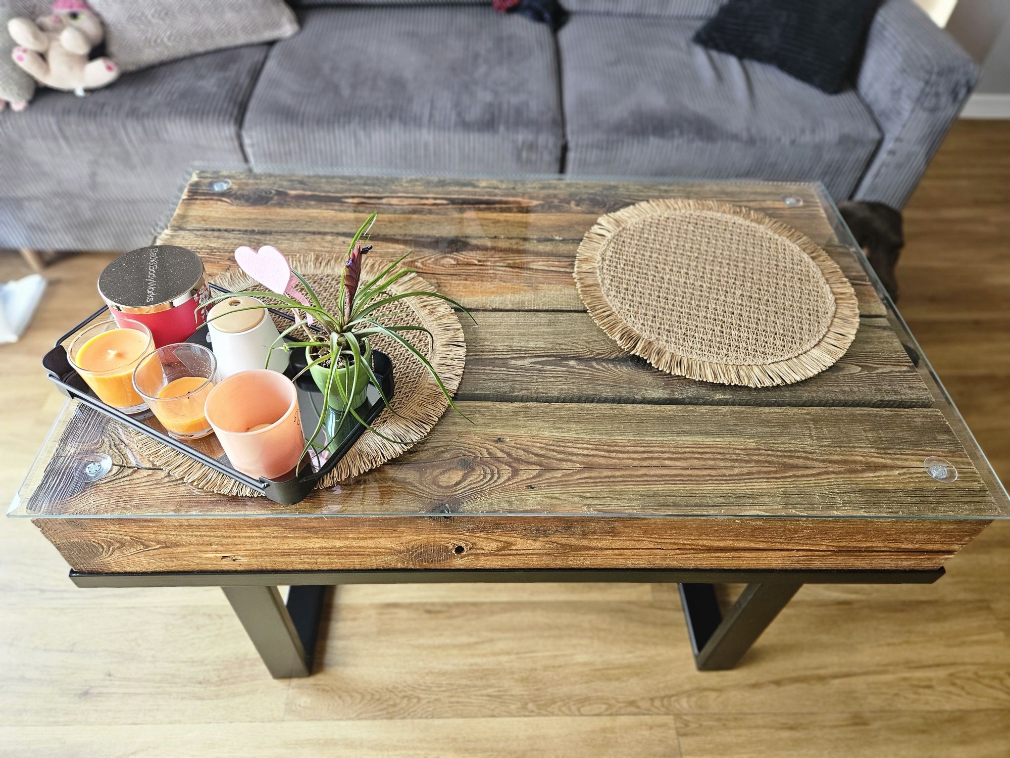 Stolik kawowy 100x60x52 styl loftowy drewno metal