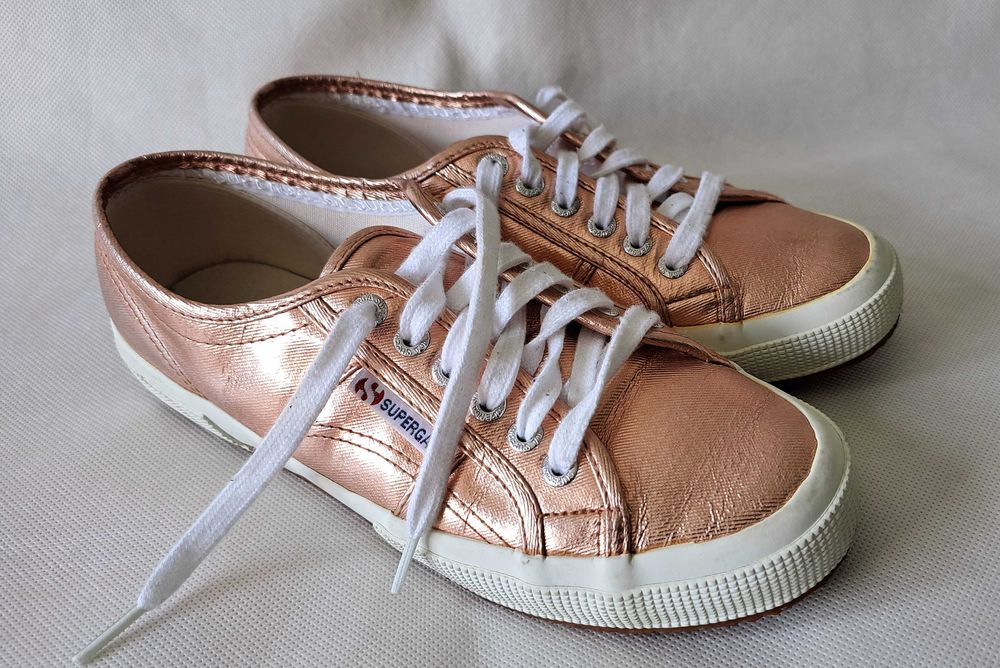 SUPERGA - Cudne Miedziane Złote Damskie Bawełniane Trampki 40