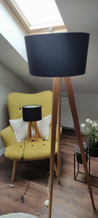 Lampa drewniana podłogowa i stołowa abażur