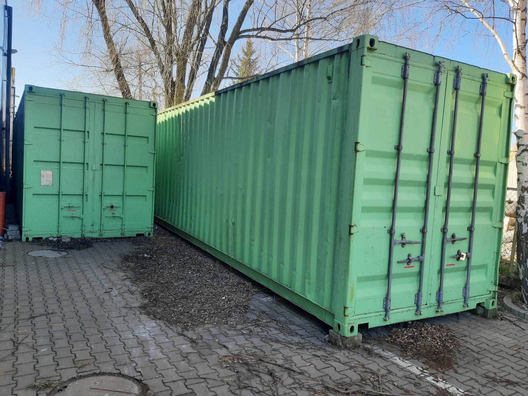 kontener morski 40"HC; duży, wysoki, w dobrym stanie technicznym.