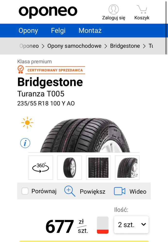 Opony letnie Bridgestone 4 szt.