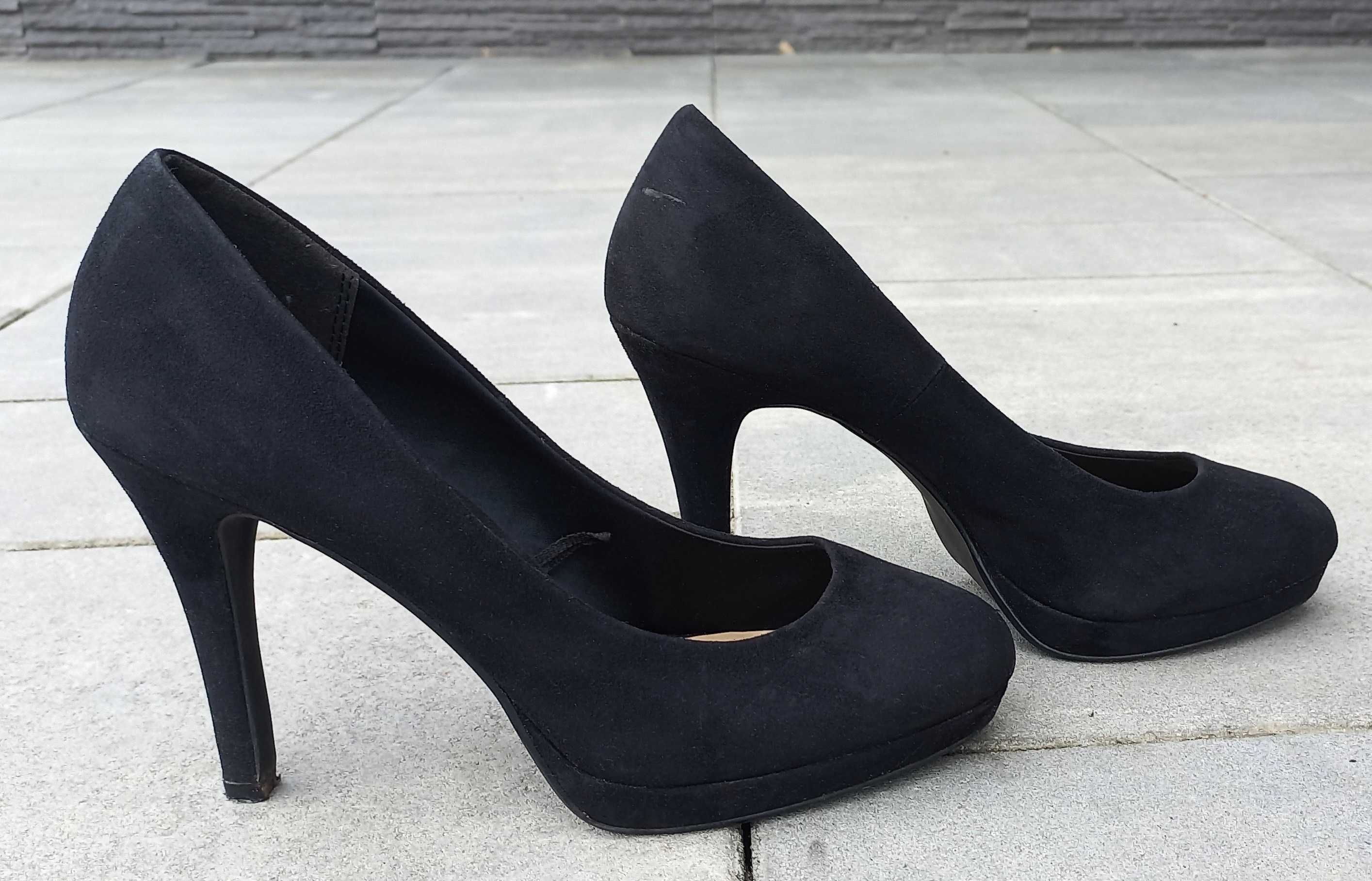 Czarne zamszowe buty na obcasie 38 24,5cm H&M obcas 10,5cm