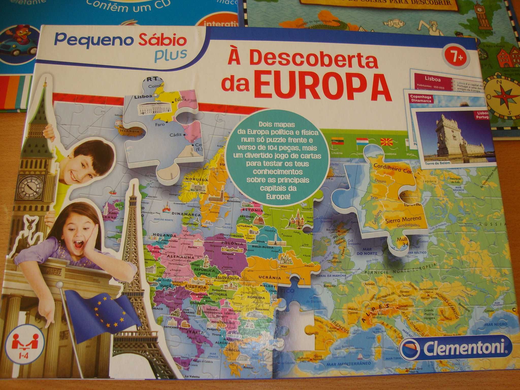 Livro de inglês, puzzle da Europa, atlas para colorir