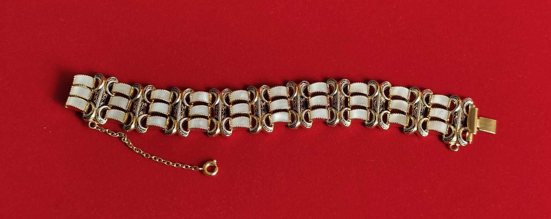 Stara Bransoletka Złoto 14k Filigran Masa Perłowa Styl Art Deco Unikat
