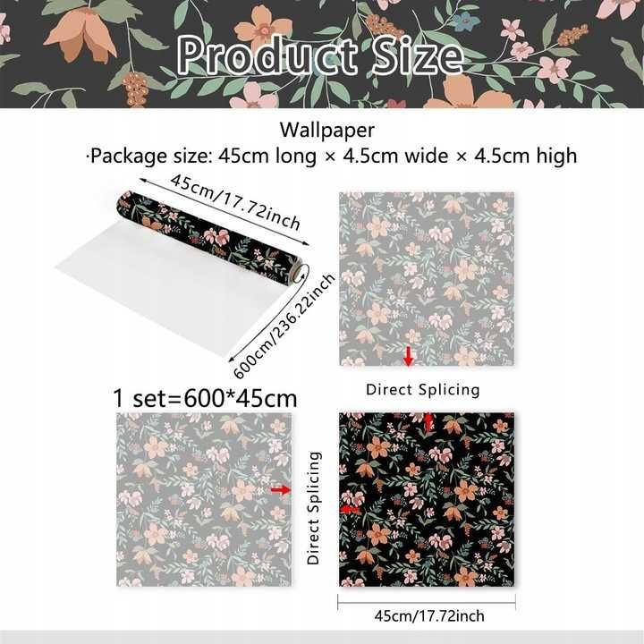Samoprzylepna Okleina Meblowa Tapeta z Klejem 45cm kwiaty 6m Zspoly