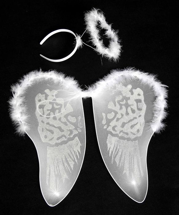 Śliczny strój anioła skrzydła anioł aureola spódniczka 40 cm HGYTR