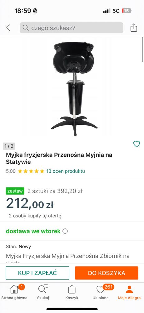 Myjka fryzjerska przenośna ze statywem i zbiornikiem