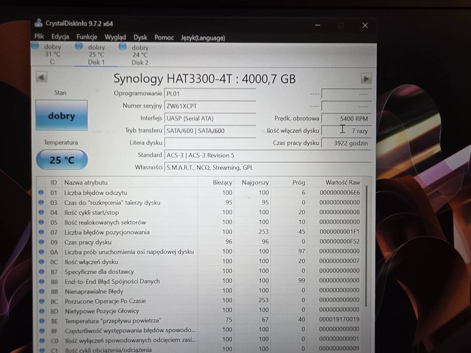 Synology HAT3300-4T, 2 dyski po 4TB = 8TB