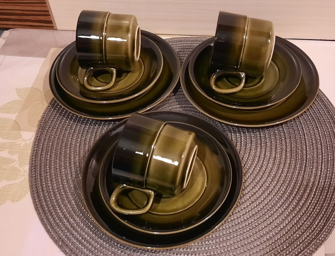 Zielone trio porcelit Tułowice PRL