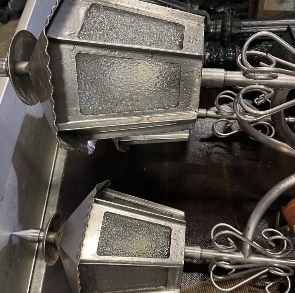 Latarnia parkowa lampa ogrodowa handmade ze stali nierdzewnej unikat