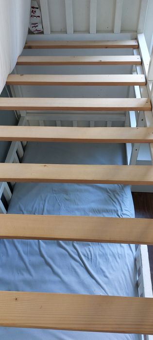 Łóżko piętrowe domek białe 160x80 materac