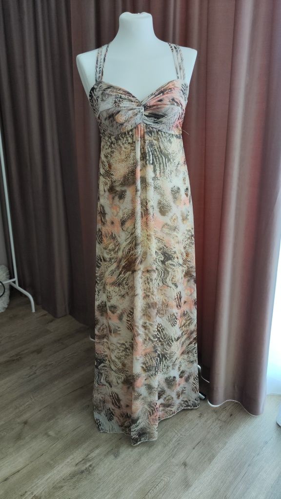 Piękna długa maxi sukienka letnia safari boho S