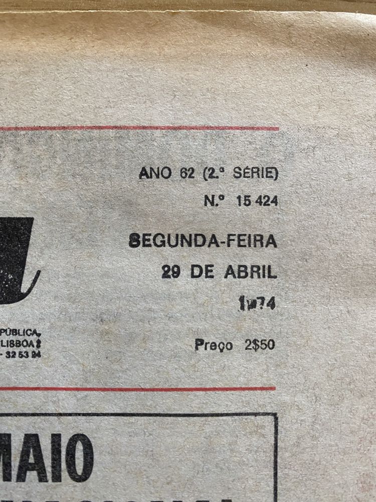 Jornal REPÚBLICA Dia 29 Abril 1974