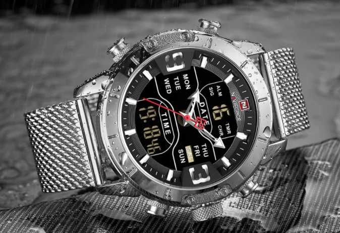 Męski Zegarek Naviforce elegancki na bransolecie dużo funkcji