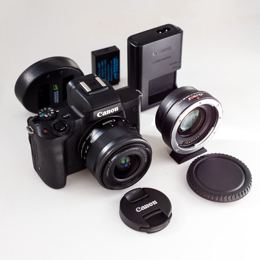 Canon EOS M50 + 15-45mm + speedbooster viltrox ef-m2 можливий обмін