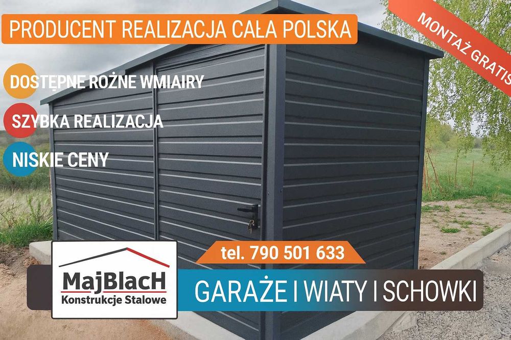 Mały Garaż Blaszany , Wiata , Magazyn, Schowek -Garaże  -Maj-Blach