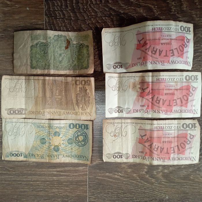 Banknoty 100, 500, 1000 zł PRL - cena za zestaw