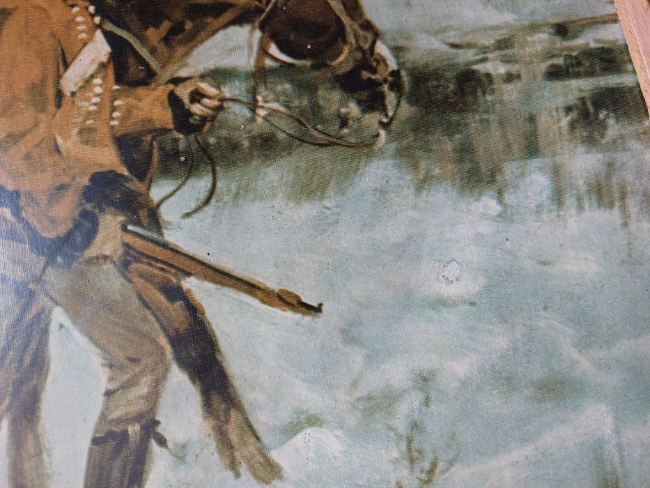 Jerzy Kossak Huzar z Koniem 1938 reprodukcja rama drewniana mały feler