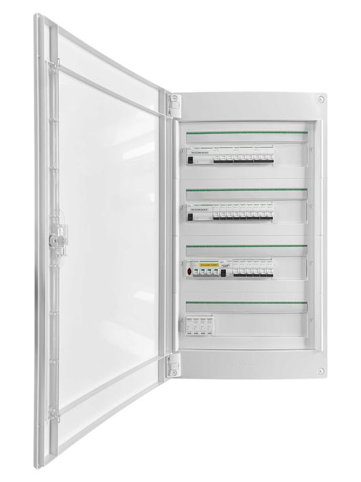 Rozdzielnica elektryczna natynkowa, wyposażona 4x18 modułów Schneider
