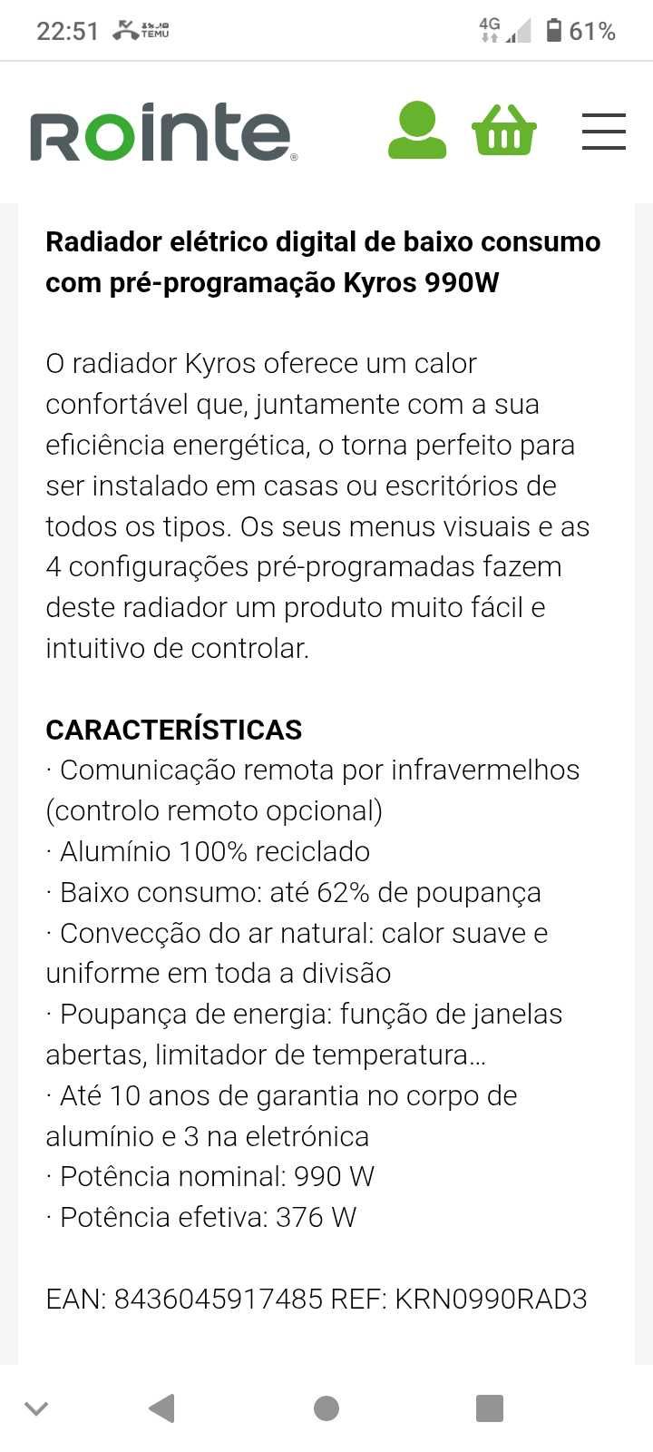 Radiador elétrico digital com pré-programação Kyros