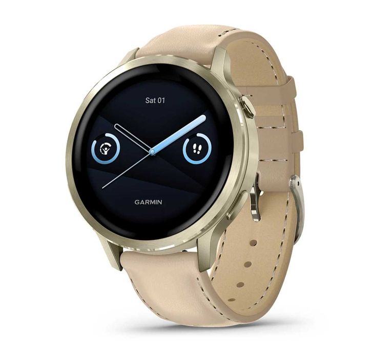 Garmin Venu® 4 - 41 mm Lunar Gold and Leather Band 010-03013-03