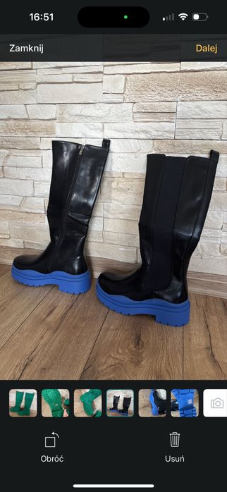 Stylowe kozaki damskie z niebieską podeszwą, rozmiar 37