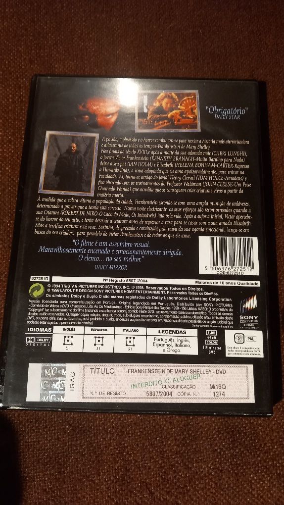 Frankenstein de mary shelley dvd