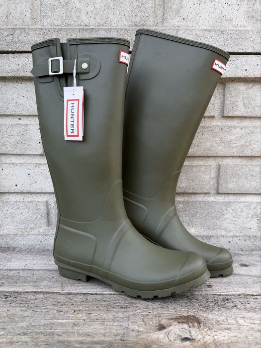 Nowe khaki oliwkowe wysokie kalosze Hunter Original Tall, rozmiar 41