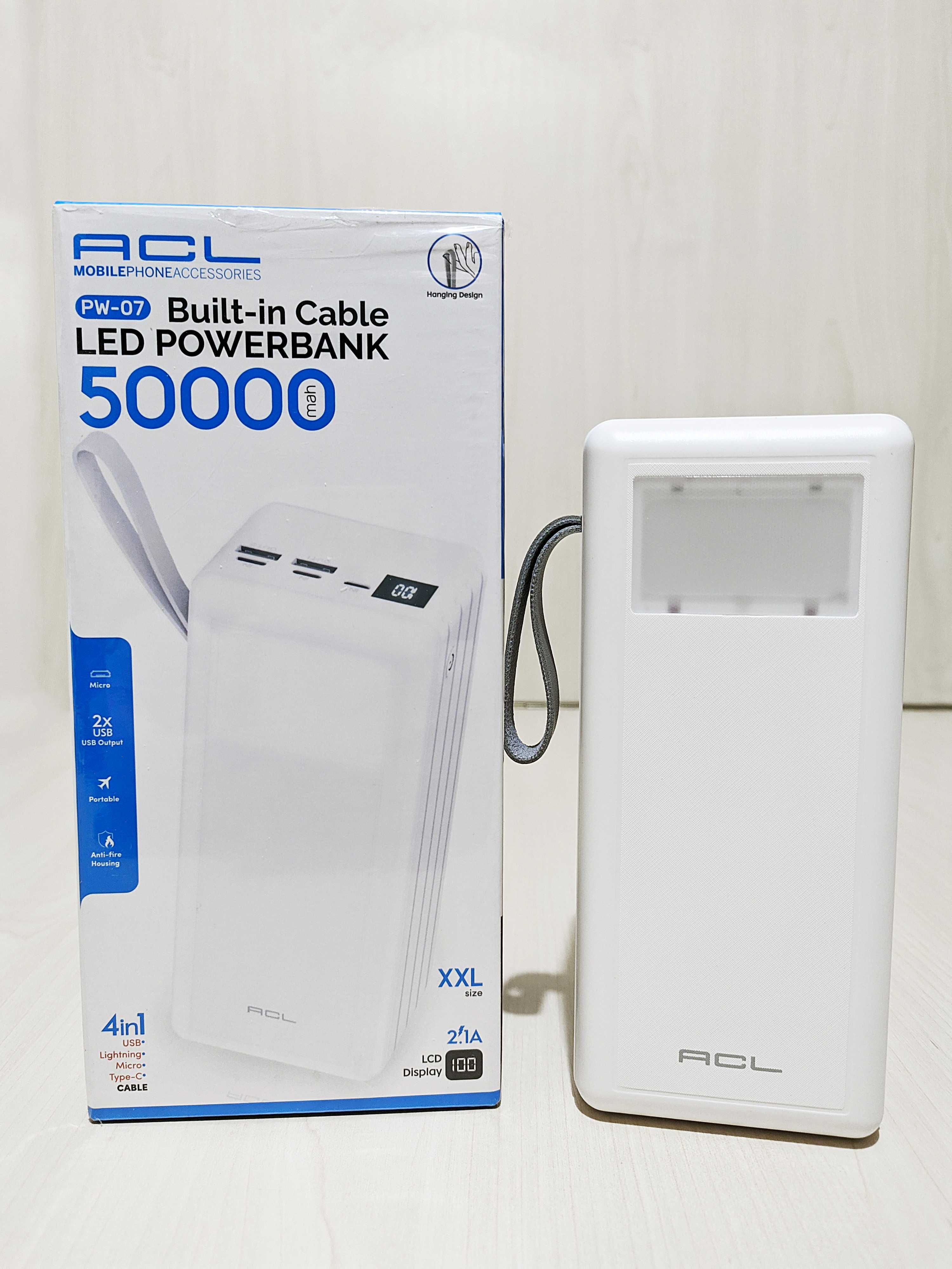 Очень мощный павербанк PowerBank ACL PW-07 50.000 mAh с фонариком