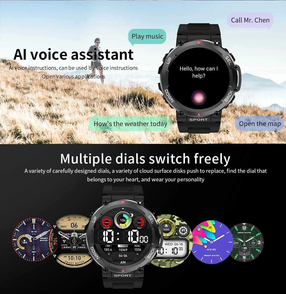 Lemfo LF33 styl T-Rex, rozmowy, Amoled 1,39 cala, menu PL