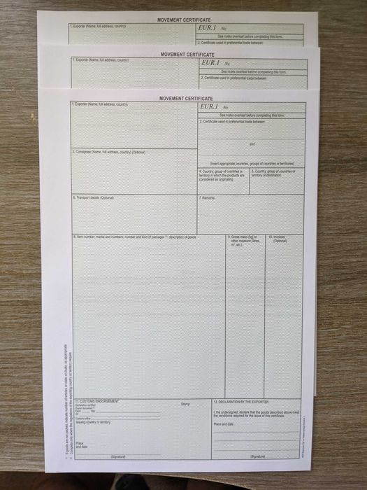 Бланки сертифікатів ЕУР.1 / MOVEMENT CERTIFICATE EUR.1