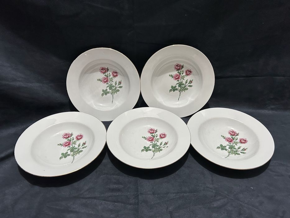 Komplet 5 talerzy głębokich • róże vintage • średnica 22 cm