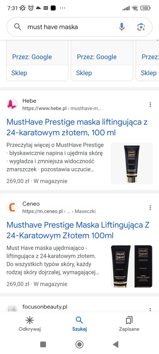 Maska Must Have do twarzy ze złotem