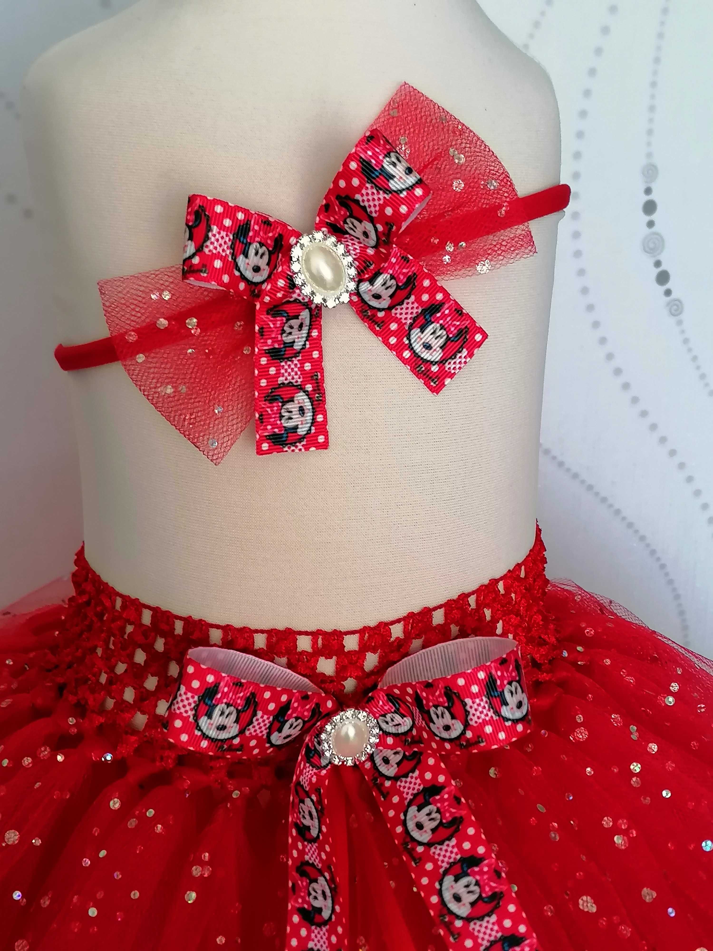 Spódniczka tutu błyszcząca tiul Minnie Mini myszka czerwona tiulowa