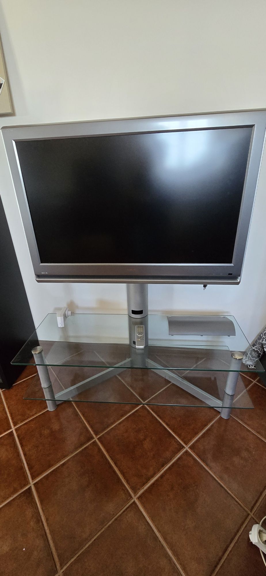 Tv + suporte de vidro