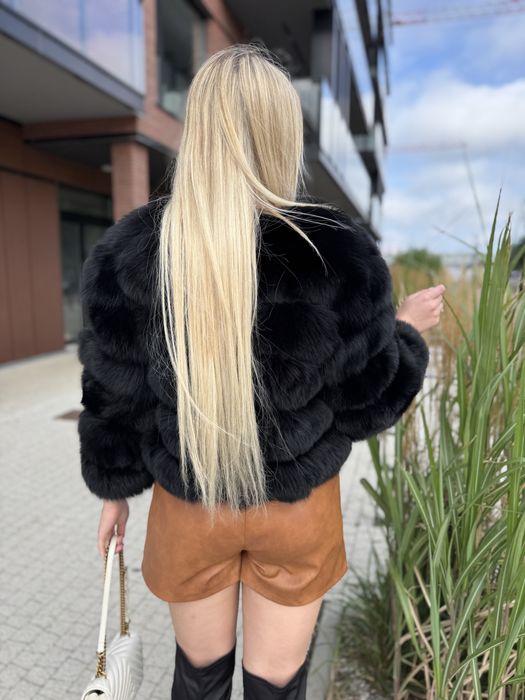 Futro krótkie naturalne z lisa czarnego s/m kamizelka 2 w 1 nowe gęste