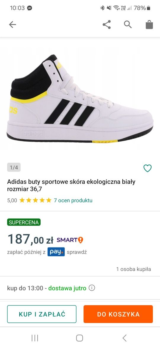 Adidas młodzieżowe rozmiar 36