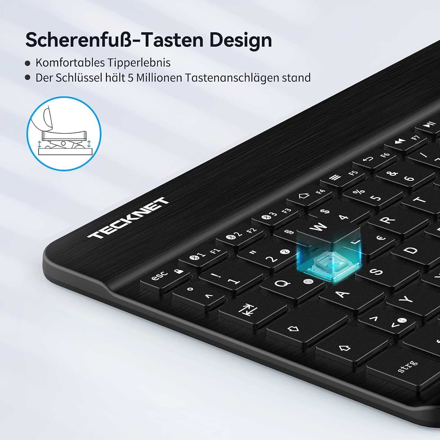 TECKNET Klawiatura Bluetooth bezprzewodowa niemiecki układ