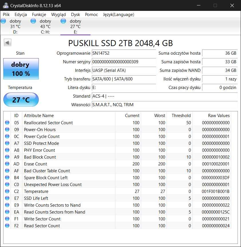 Dysk zewnętrzny SSD 2TB 2,5" USB 3.0 + etui